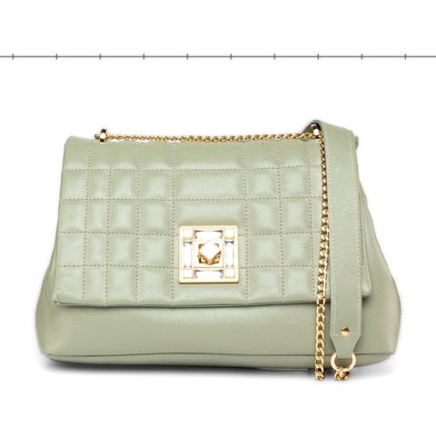 Modelo 530: bolsa matelassê verde erva-doce com fecho de cristal e alça de corrente